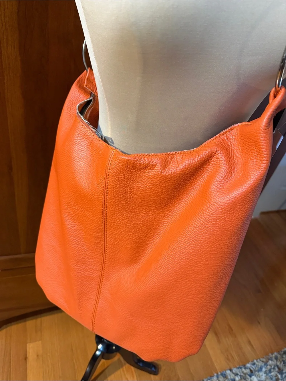 NWT Orange Leather Shoulder Hobo Bag